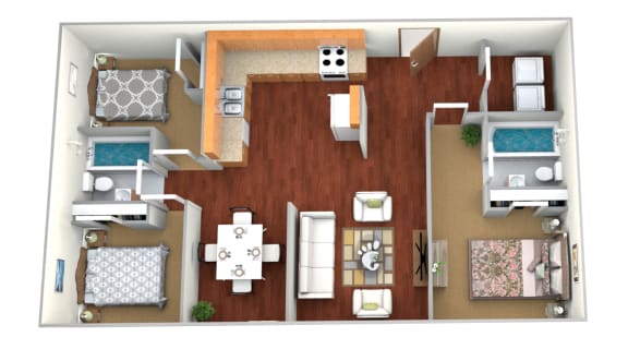 Floor Plan  3 Bed 2 Bath Floor Plan at Sandstone Apartments, North Dakota