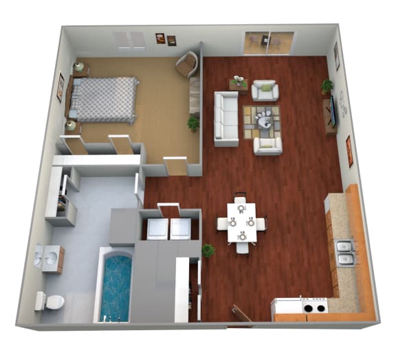 1 Bed 1 Bath Floor Plan at Waterstone Apartments, Moorhead, 56560