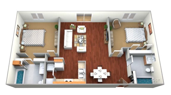 2 Bed 2 Bath Floor Plan at Waterstone Apartments, Moorhead