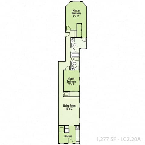 Two bed two bathroom floorplan at Indy Living Apartments, Indianapolis, IN, 46204