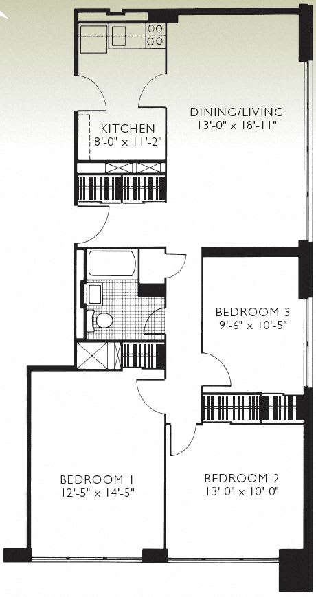 Floor Plan  Three Bedroom Floor Plan at Twin Towers, Chicago, IL, 60615