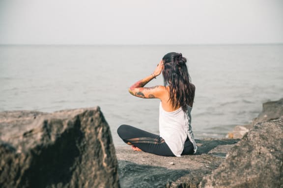 Woman Yoga near Ocean at Encina Meadows Apartments, Goleta, 93117