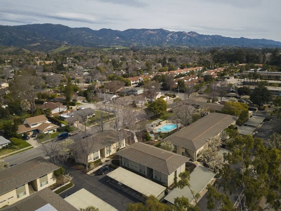 Aerial viewat Encina Meadows Apartments, Goleta, California