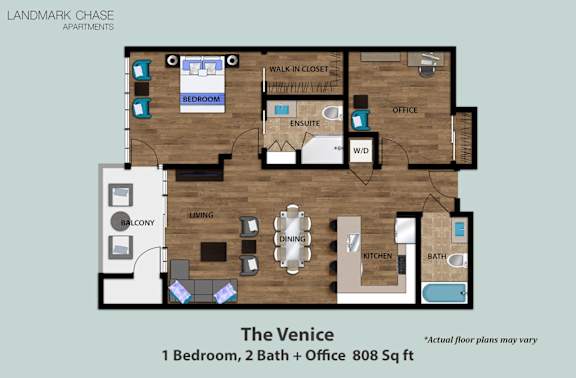 Floor Plan  The Venice (1 Bedroom Plus Office)