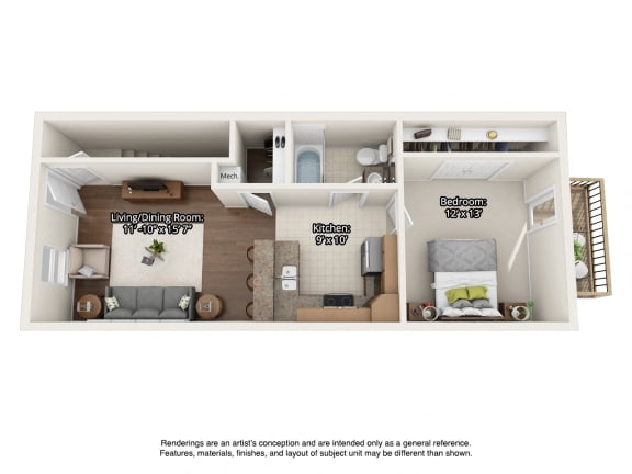 1 bedroom floorplan with garage