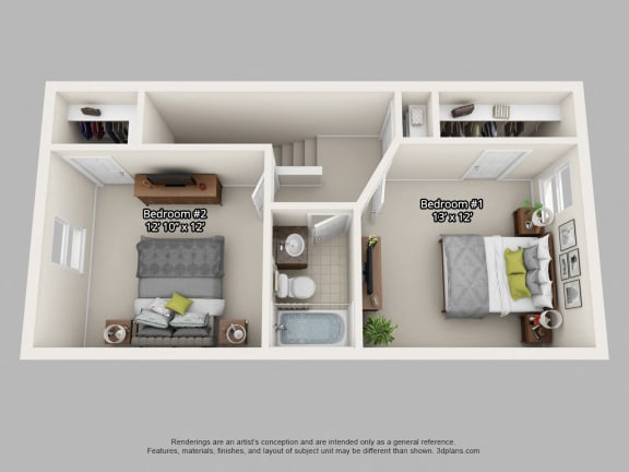 2nd floor layout of 2 bedroom apartments