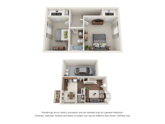 2 bedroom floorplan with garage