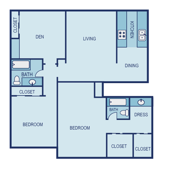 2 bed 2 bath E1U Floor Plan at The Entro at Midtown, Dallas
