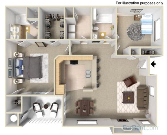 PLAN C 2 bedroom 2 bathroom Floor planat Milan Apartment Townhomes, Las Vegas, 89183