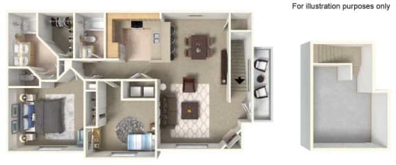 2 bedroom 2 bathroom Floor plan A at Milan Apartment Townhomes, Las Vegas, NV