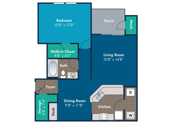 Floor Plan  1 bedroom 1 bathroom Andover Floor Plan at Abberly Crest Apartment Homes by HHHunt , Maryland, 20653