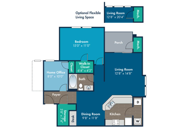 Floor Plan  1 bedroom 1 bathroom Bohemia Floor Plan at Abberly Crest Apartment Homes by HHHunt, Lexington Park, MD