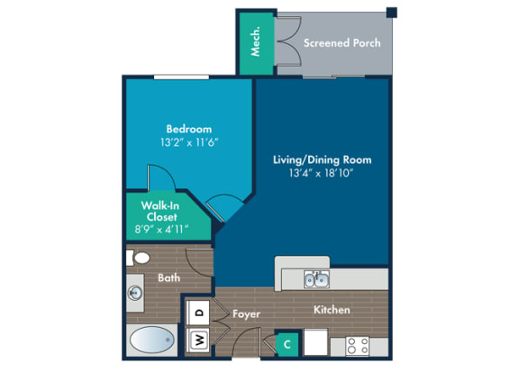 1 bedroom 1 bathroom Corsica Floor Plan at Abberly Crest Apartment Homes by HHHunt, Lexington Park, 20653