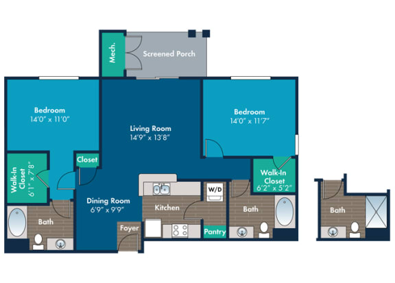 2 bedroom 2 bathroom Kingston Floor Plan at Abberly Crest Apartment Homes by HHHunt, Lexington Park, 20653