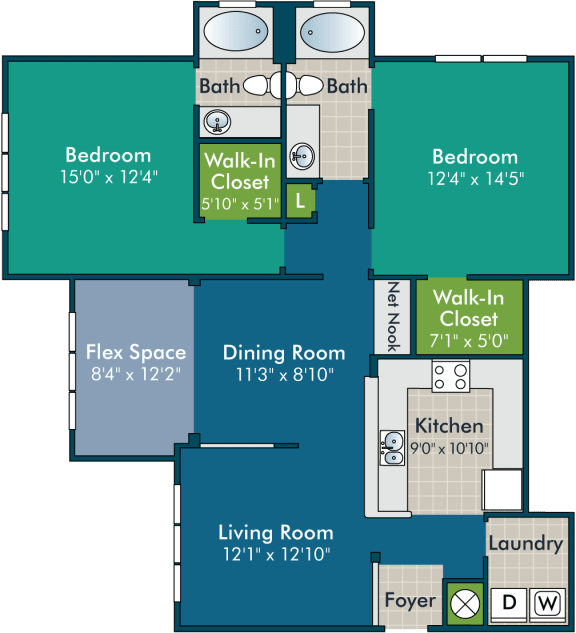 Floor Plan  ForresterPH1_2BR2BA  Floor Plan at Abberly Green Apartment Homes by HHHunt, Mooresville
