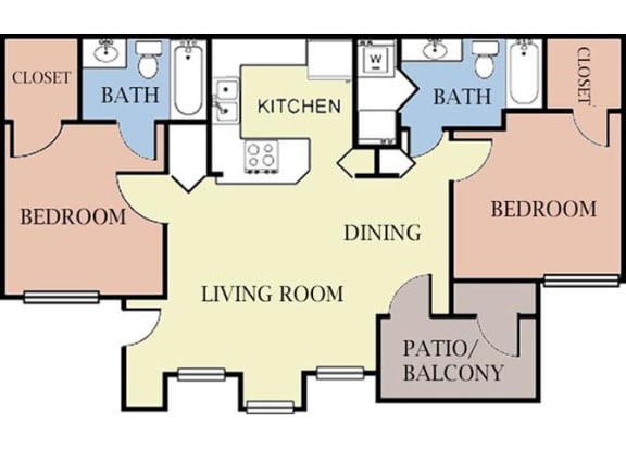 2 Bedroom 2 Bathroom 2D Floorplan-Cambury Hills Apartments Omaha, NE