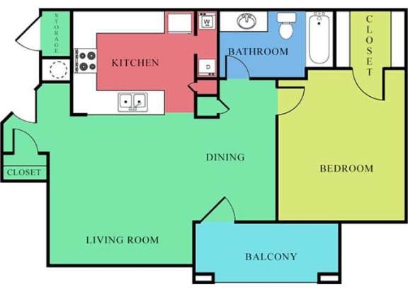 1 Bedroom 1 Bath 2D Floorplan-Waterbrook Apartments Lincoln, NE