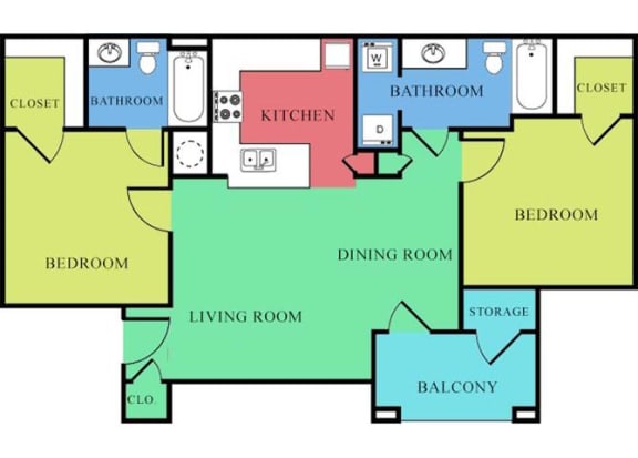 2 Bedroom 2 Bathroom 2D Floorplan-Waterbrook Apartments Lincoln, NE
