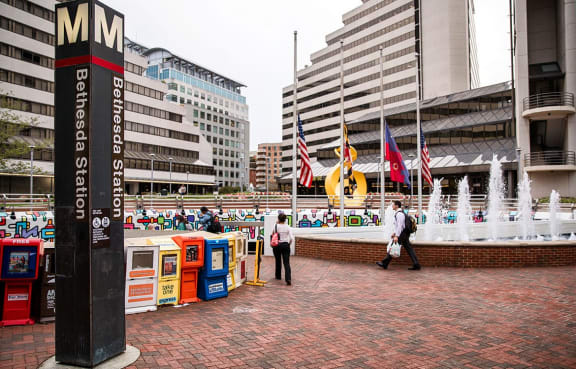 Bethesda Metro Station located next to The Metropolitan apartments in Maryland.