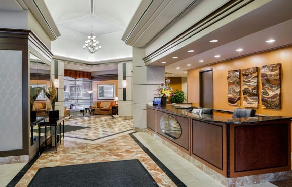 The Metropolitan, located at 7620 Old Georgetown Road, offers concierge services in the beautiful marble floored lobby.