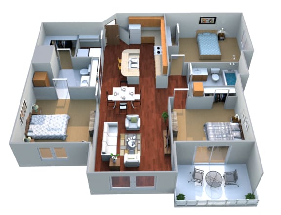 Floor Plan  3 Bed 2 Bath Floor Plan at Shadow Bay Apartments, North Dakota, 58078