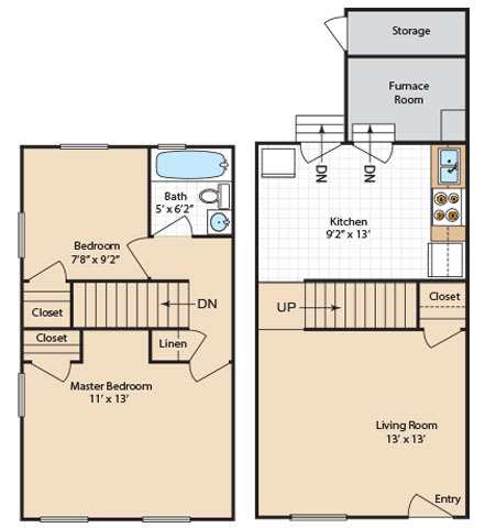 2 bed  Floorplan at Day Village Townhomes, Dundalk, MD