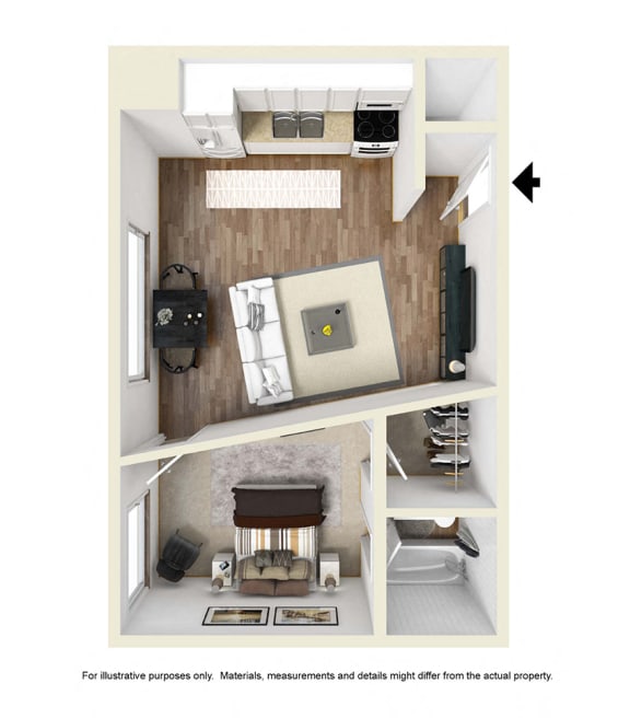 one bedroom floor plan l Academy Lane Apartments in Davis CA