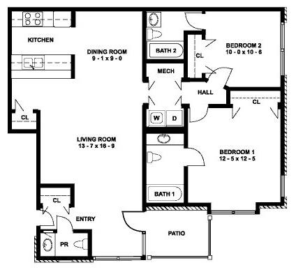 Woodlawn Floor Plan at Brookfield Apartments, Macungie