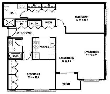 Birch Floor Plan at Meadows Apartments, Emmaus