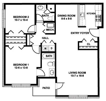 Cypress Floor Plan at Meadows Apartments, Pennsylvania