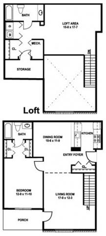 Evergreen Floor Plan at Meadows Apartments, Emmaus, 18049