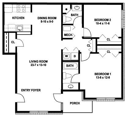 Hickory Floor Plan at Meadows Apartments, Pennsylvania, 18049