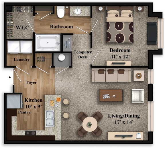 1 Bedroom Floor Plan at The Grandstone, Mason