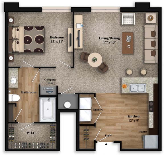 1 Bed Floor Plan at The Grandstone, Mason, OH, 45040