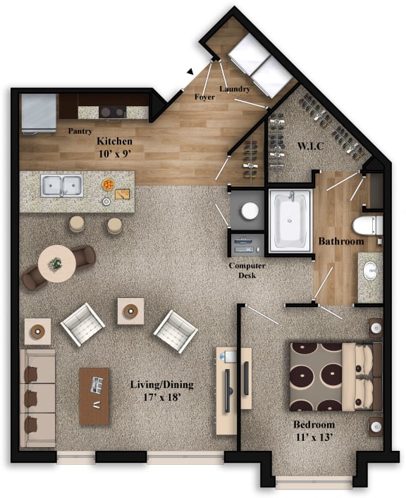 One Bedroom Floor Plan at The Grandstone, Mason, OH