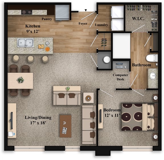 1 Bed Floor Plan at The Grandstone, Mason