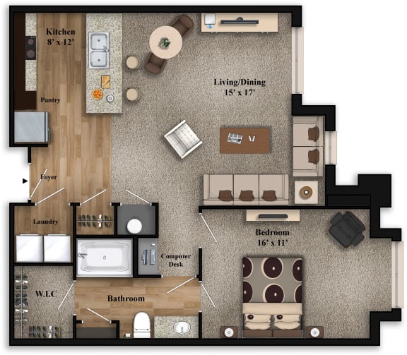 One Bed Floor Plan at The Grandstone, Ohio