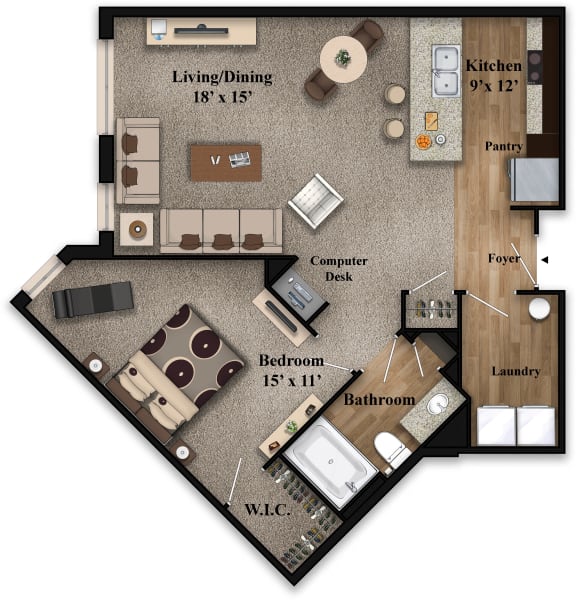 1 Bedroom Floor Plan at The Grandstone, Mason, OH