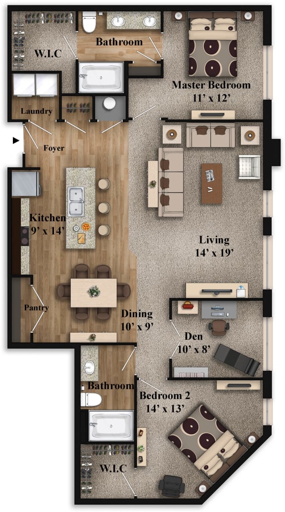 2 Bed Floor Plan at The Grandstone, Mason, OH, 45040