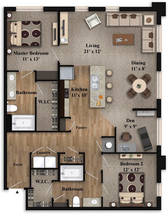 Two Bedroom Floor Plan at The Grandstone, Mason, 45040