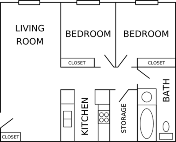 Floor Plan  Two Bedroom, One bath