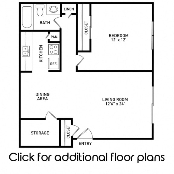 1 bedroom floor plan at Okemos Apartments | Knob Hill Apartments in Okemos, MI