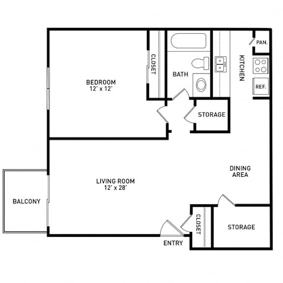 1 bedroom floor plan at Okemos Apartments | Knob Hill Apartments in Okemos, MI