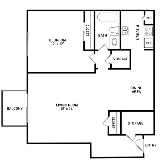 1 bedroom floor plan at Okemos Apartments | Knob Hill Apartments in Okemos, MI