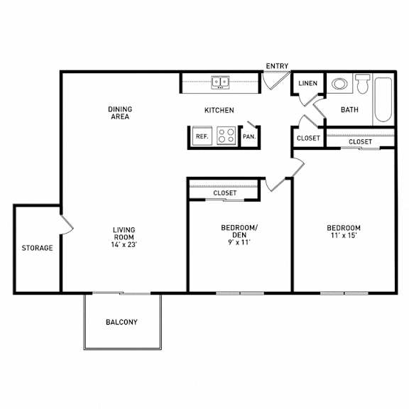 2 bedroom floor plan at Okemos Apartments | Knob Hill Apartments in Okemos, MI