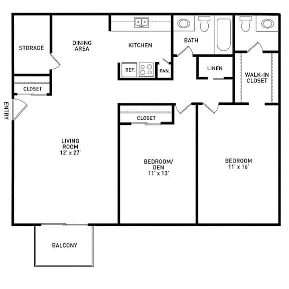 2 bedroom floor plan at Okemos Apartments | Knob Hill Apartments in Okemos, MI