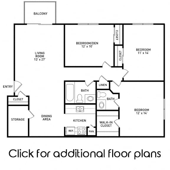 3 bedroom floor plan at Okemos Apartments | Knob Hill Apartments in Okemos, MI