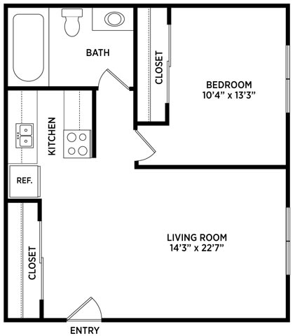 Floor Plan  1 bedroom floor plan Stoneridge Apartments in East Lansing Michigan