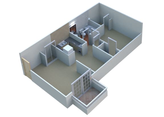 1 Bed 1 Bath Floor Plan at French Quarter Apartments,25400 Basin Street, Southfield MI, 48034