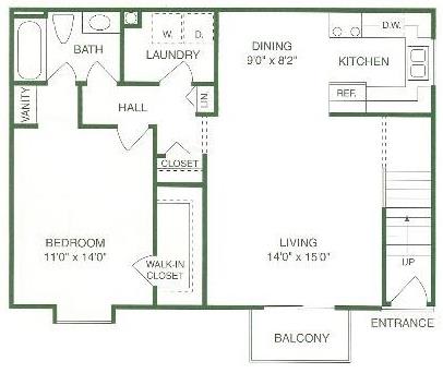 A 1 Bed 1 Bath Floorplan at Pilgrim Village - Canton, MI